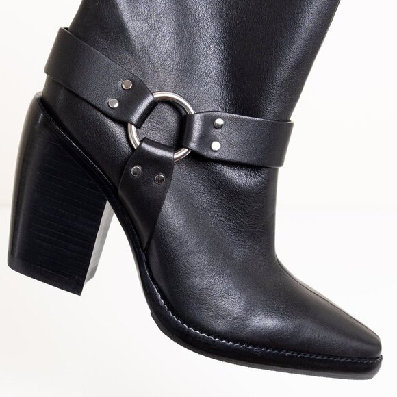 Rag and Bone Rio Western Leather Boot Black O Ring Harness Pointed Toe EU 38 - Picture 9 of 14